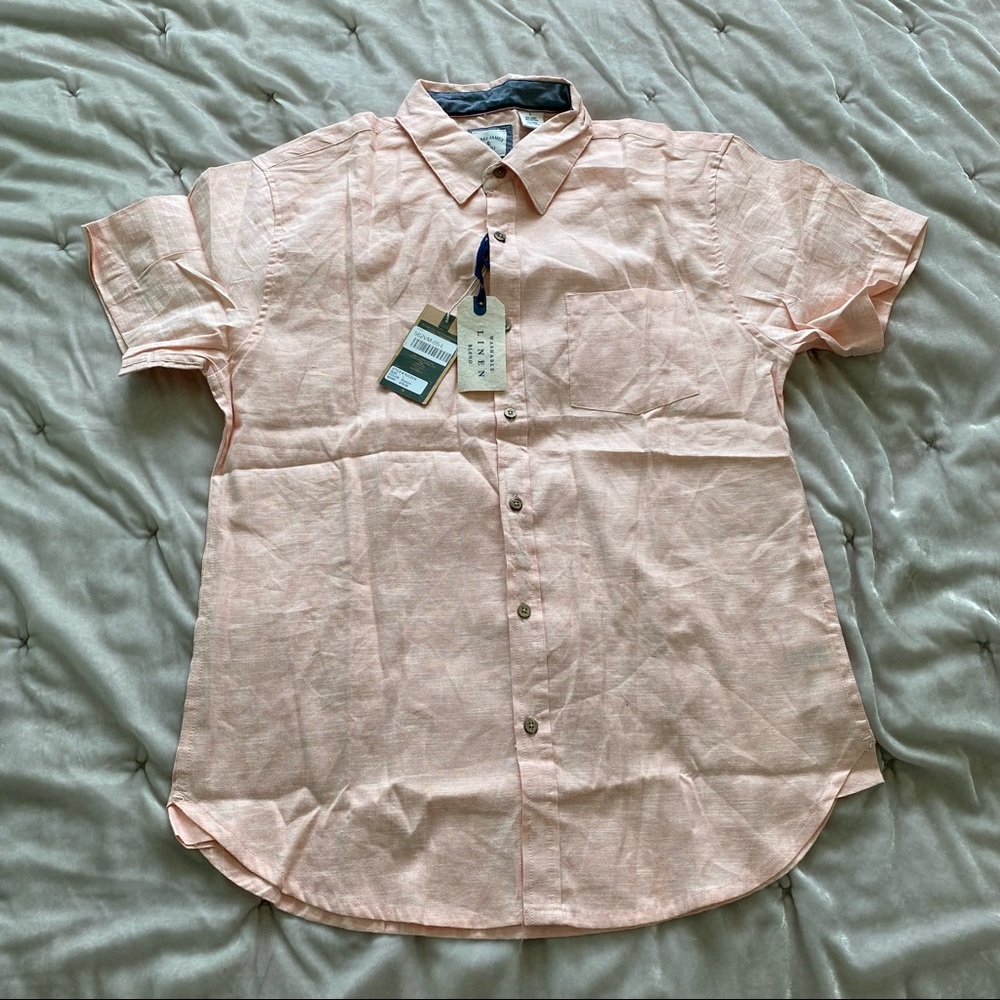 NWT Men’s Peach Linen Button Up Shirt